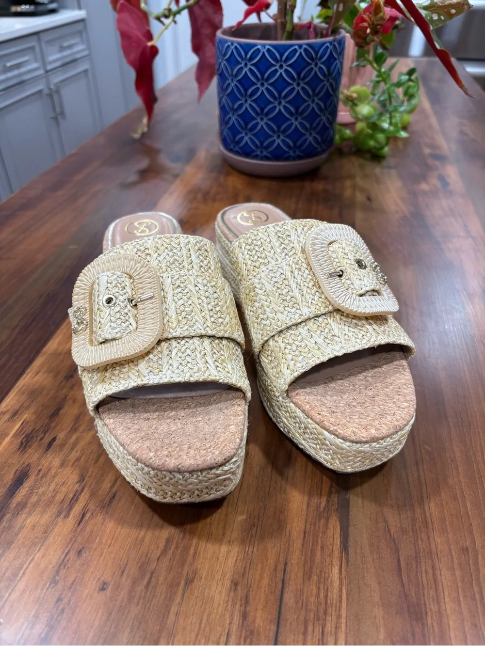 Sam & Libby Crysta Raffia Platform Sandals Cyprus Size 8